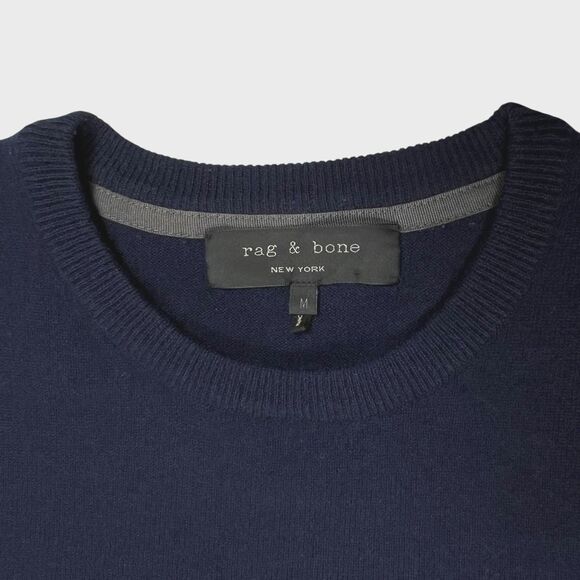 Rag & Bone Merino Wool Crewneck Sweater Arm Lt Color Block Size Medium Navy Blue - Picture 8 of 13